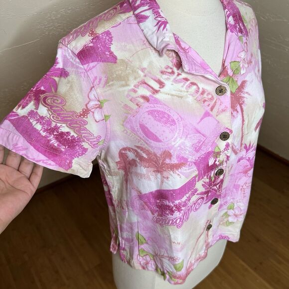 Caribbean‎ Joe Shirt Womens Medium Petite Pink Floral California Button Up - Picture 6 of 9